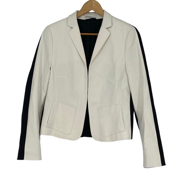 AKRIS Punto Two Tone Techno Cotton Blazer Jacket Navy Cream Women's Size 10 - Picture 1 of 8